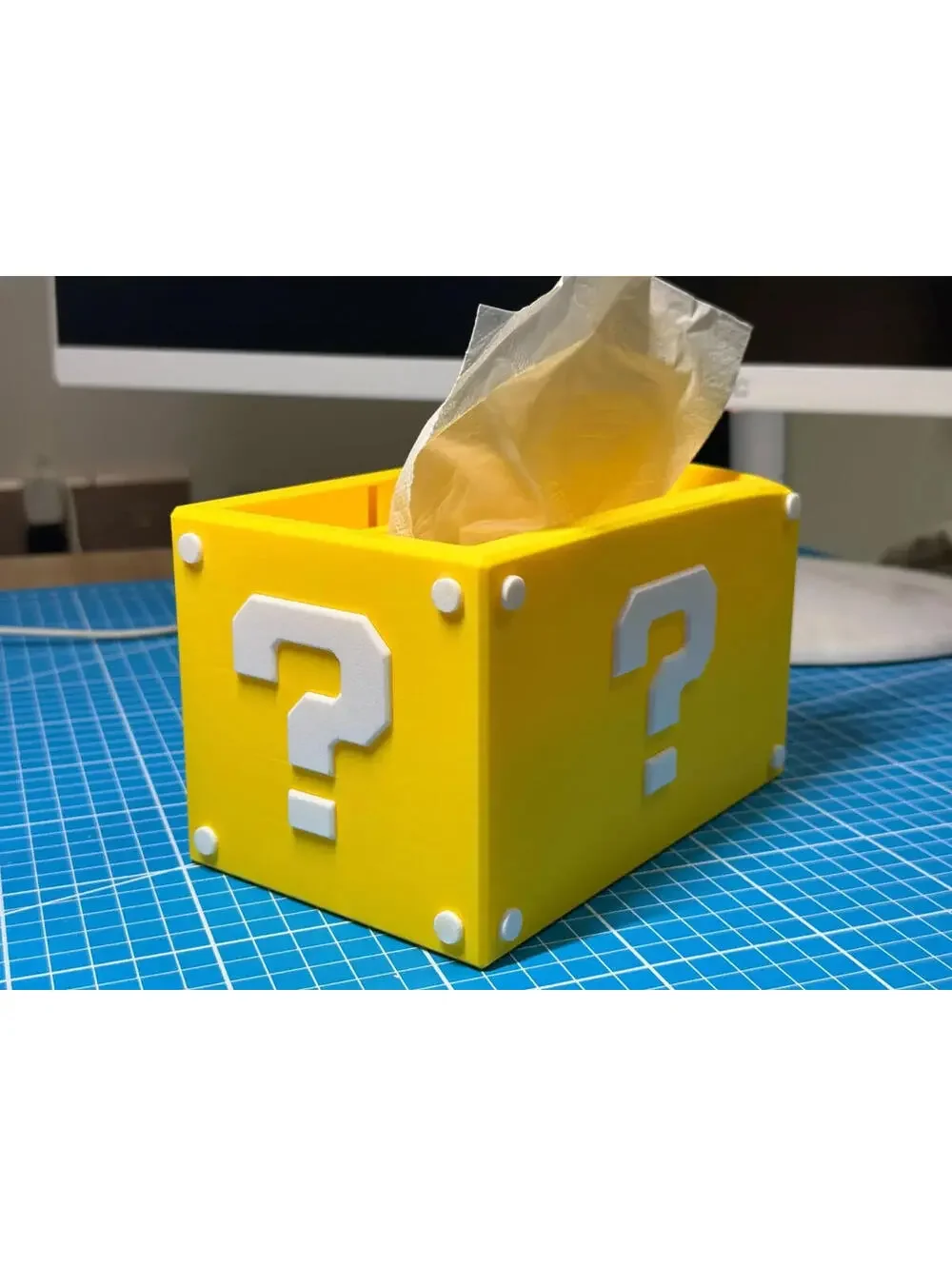 D Printed Question Block Style Tissue Box – Video Game Inspired Sunken Design